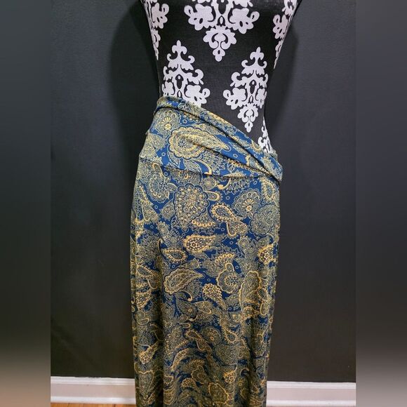 LulaRoe Paisley Yellow Blue Foldover Waistband Sz XXS Boho Festival Earthy - Picture 7 of 7